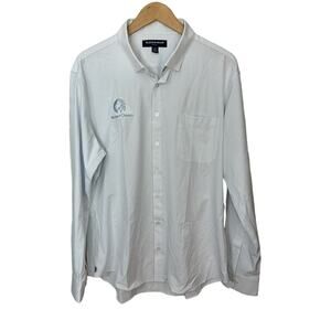 Mizzen Main Leeward Shirt‎ Mens XL Trim No Tuck White Blue Check Company LOGO
